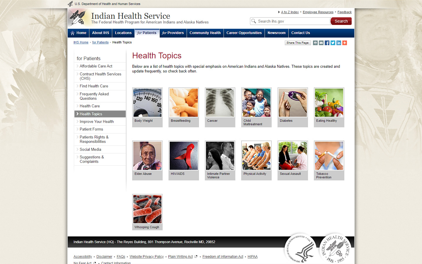 ihs.gov health topics page